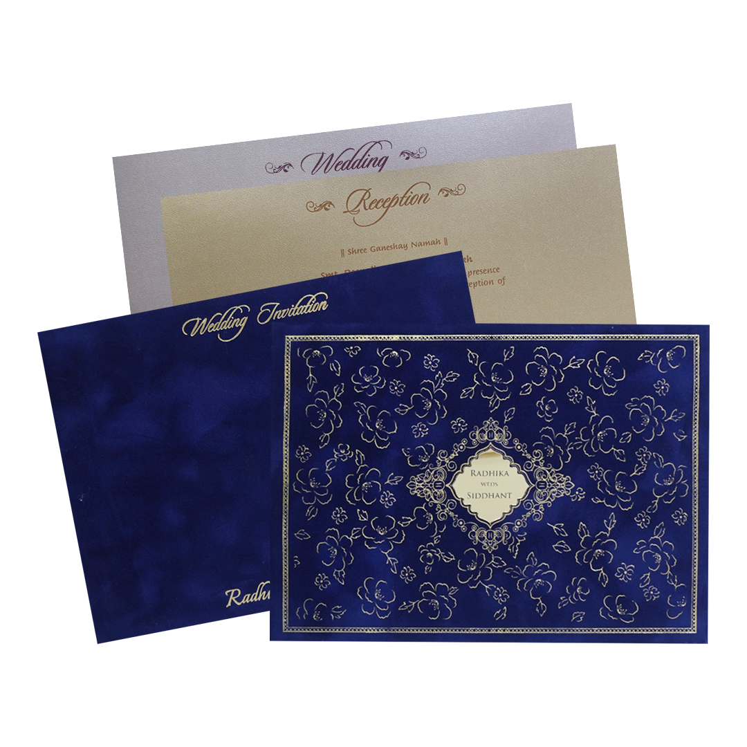 Blue-Gold-Floral-Padded-Wedding-Card -KMMWD1133