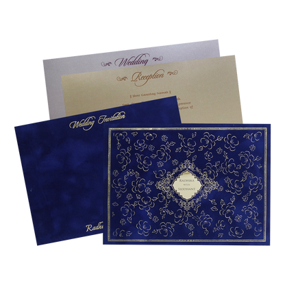 Blue-Gold-Floral-Padded-Wedding-Card -KMMWD1133