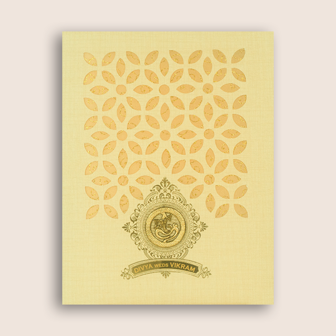 Cream Floral Laser-Cut Wedding Card - KNK9405S