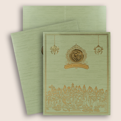 Green Lord Srinivasa Kalyanam Wedding Card - KNKR5039N