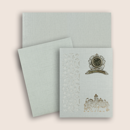 Grey Laser Cut Baraat Wedding Card - KNK9404G