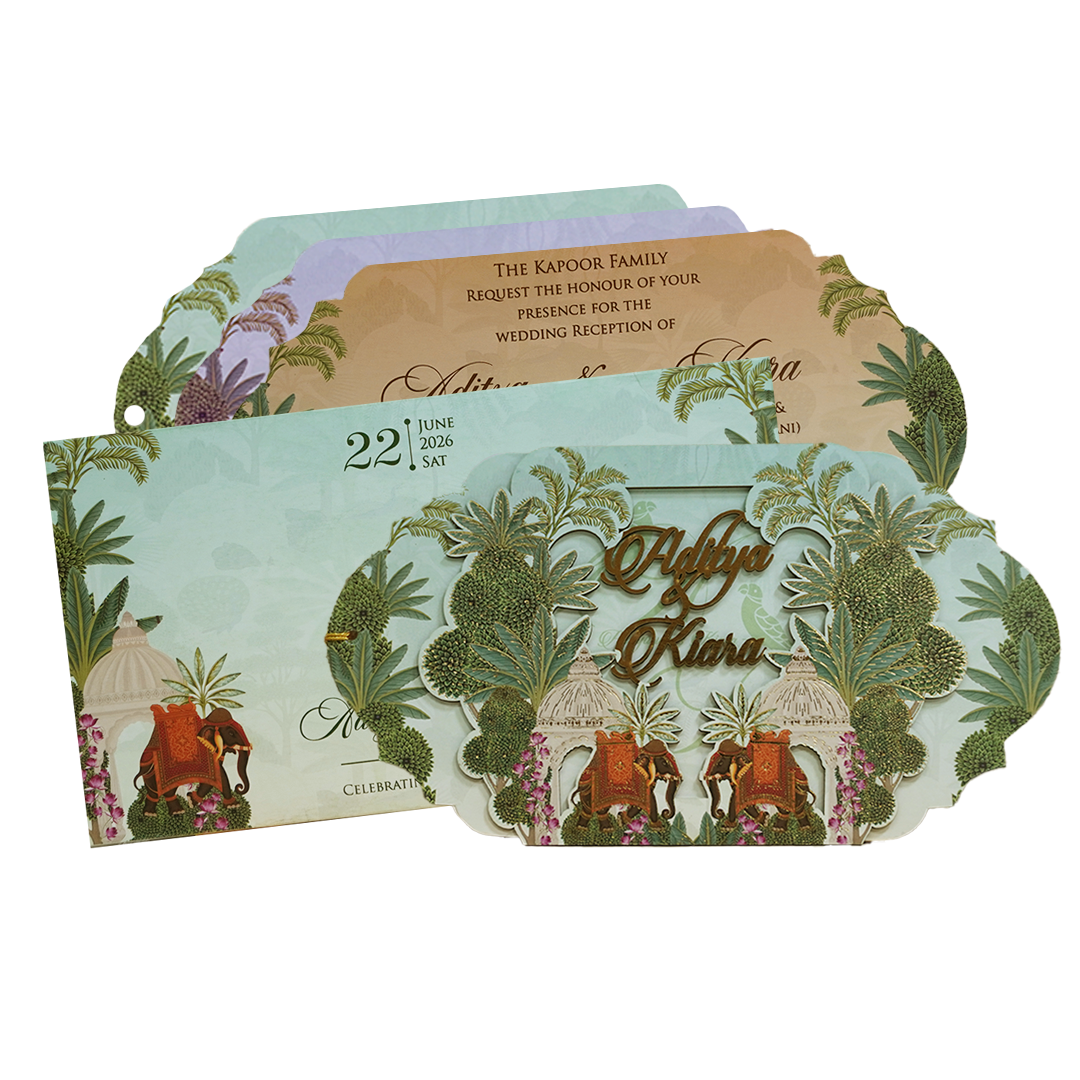 Luxury Green Garden Laser-Cut Wedding Card - KFR16160