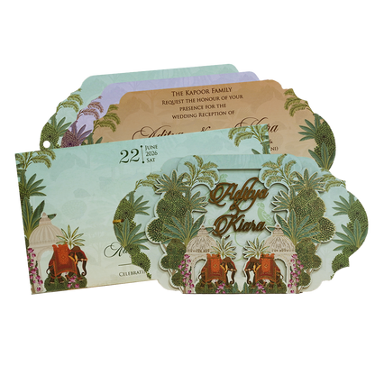 Luxury Green Garden Laser-Cut Wedding Card - KFR16160