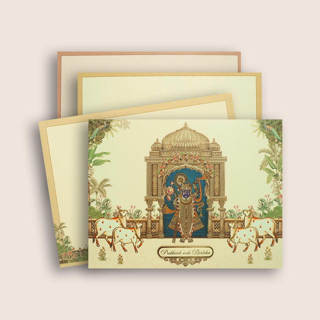 Cream Lord Shrinathji Wedding Card - KAA05400