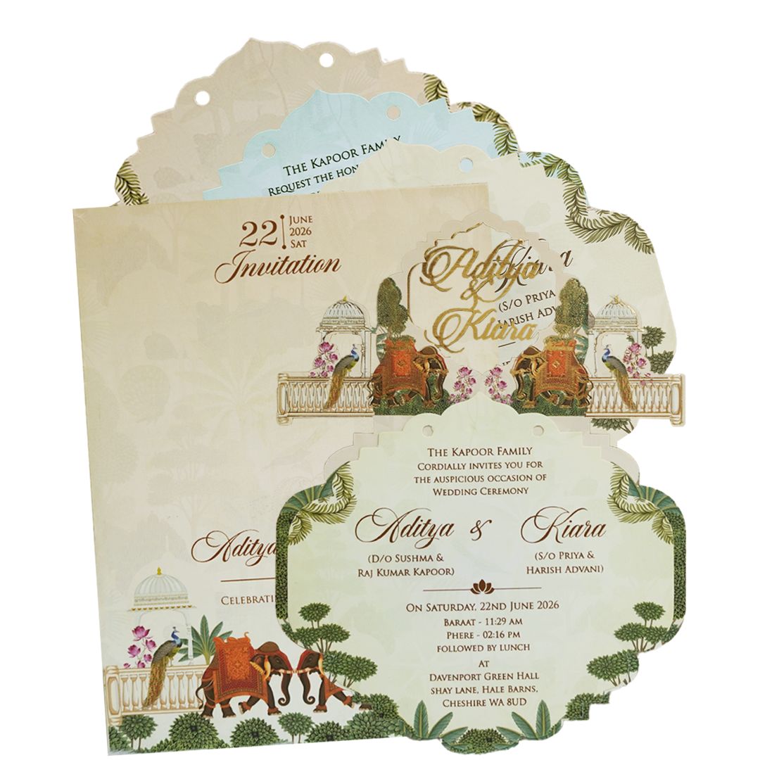 Cream Palace Elephant Laser Cut Wedding Card-KFR16050