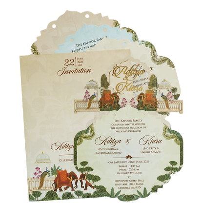 Cream Palace Elephant Laser Cut Wedding Card-KFR16050
