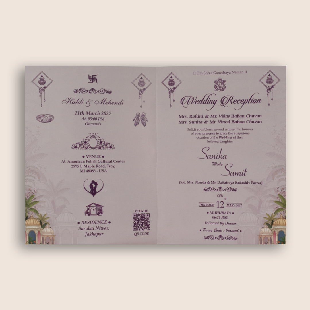 Lavender Royal Elephant Door Style Wedding Invitation - KSH27150