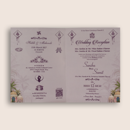 Lavender Royal Elephant Door Style Wedding Invitation - KSH27150