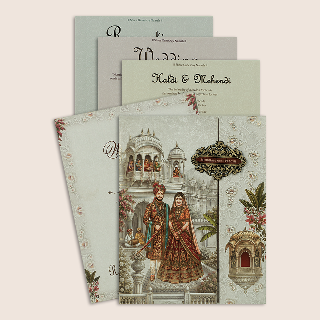 White Bride Groom Door Style Padded Wedding card - KSH18510