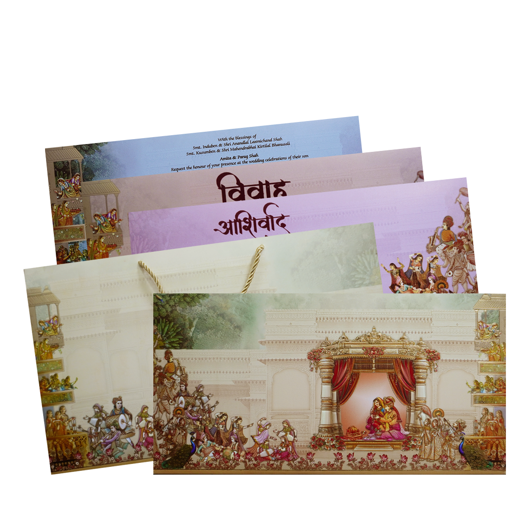 Cream Mandap Themed Wedding Invitation Card-KPR24690