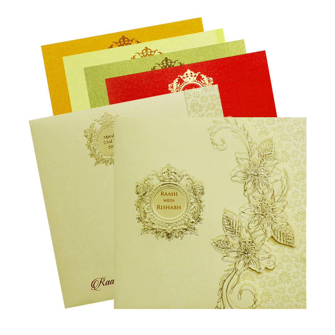 Light Yellow Floral Door Style Wedding Card-KPR06060