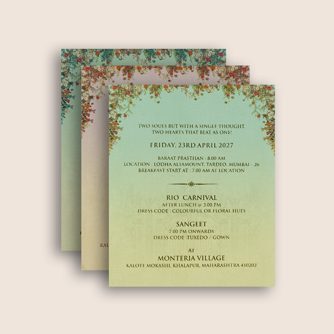 Teal Blue Floral Palace Luxury Wedding Invitation Box - KSI32810