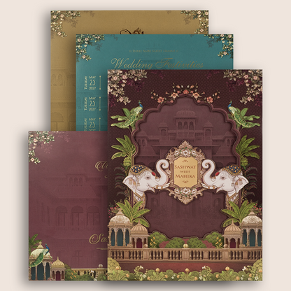Burgundy Royal Elephant Laser Cut Invitation Card - KRE29040