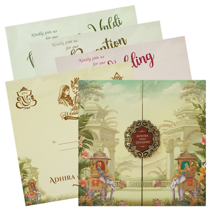 Royal Procession Elephant Padded Wedding Card - KSH72770