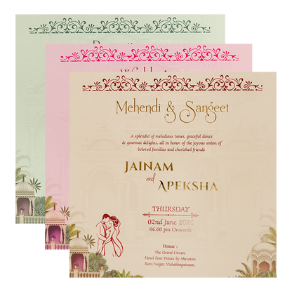 Cream Elephant Palace Padded Wedding Card-KSH72620