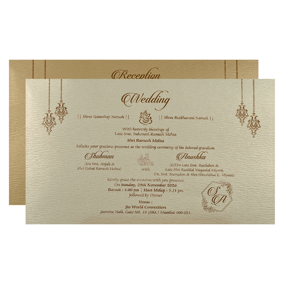 Gold Floral Door Style Padded Wedding Card-KRB09320