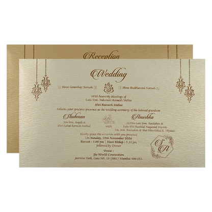 Gold Floral Door Style Padded Wedding Card-KRB09320