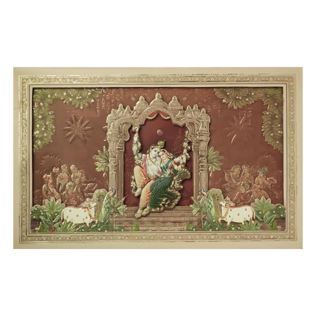 Brown Krishna Radha Padded Wedding Card-KSSC2430
