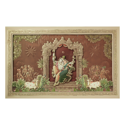 Brown Krishna Radha Padded Wedding Card-KSSC2430
