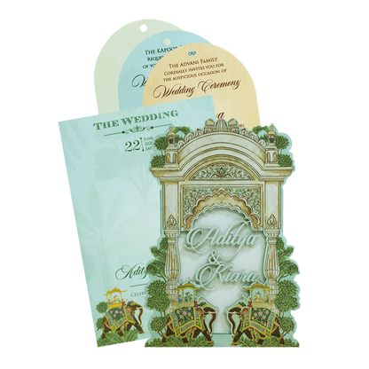 Mint Green Palace Elephant Laser Cut Wedding Card - KFR15130