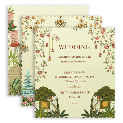 Green Elephant Peacock Padded Wedding Card-KBM05250