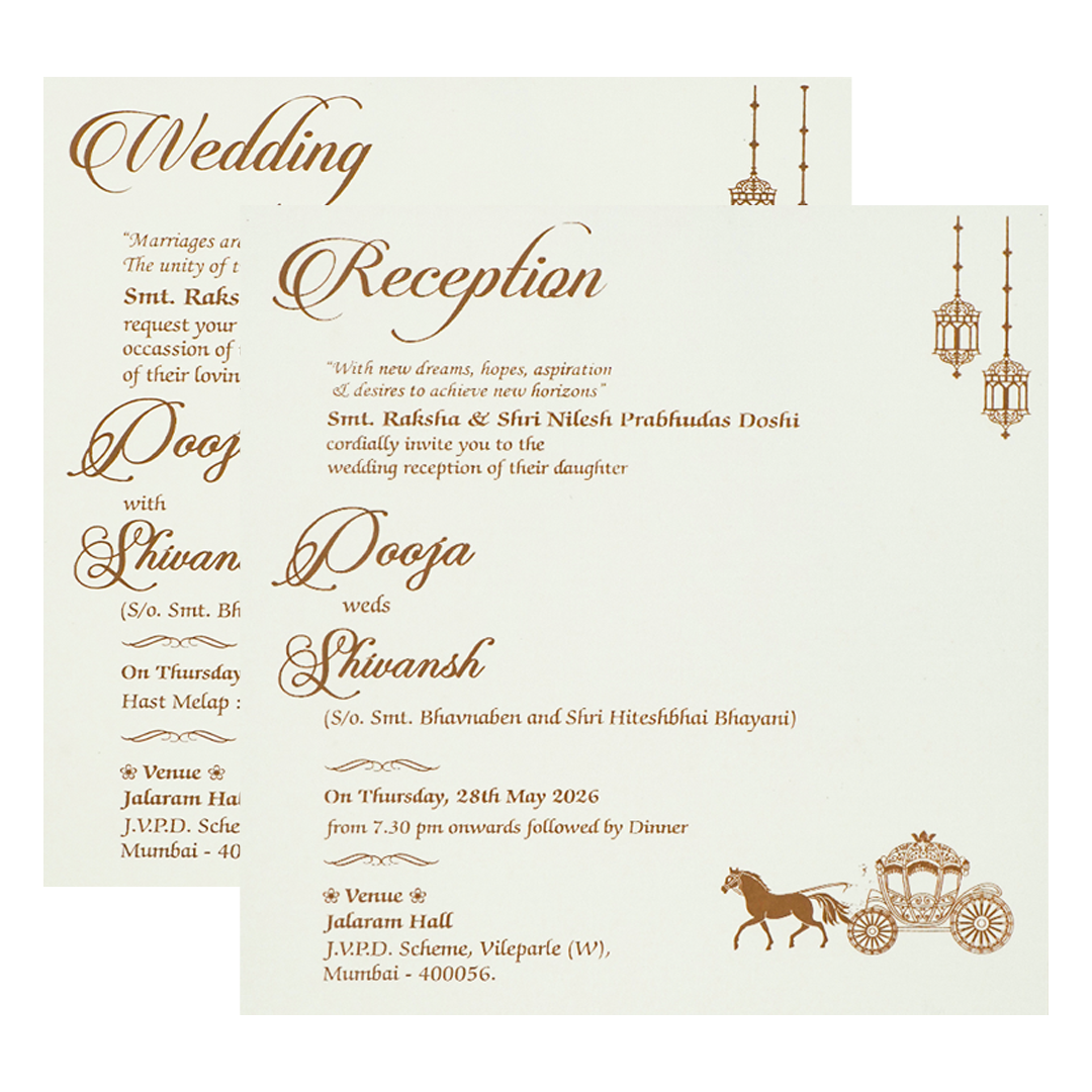 White Ganesha Palace Padded Wedding Card-KRE27550