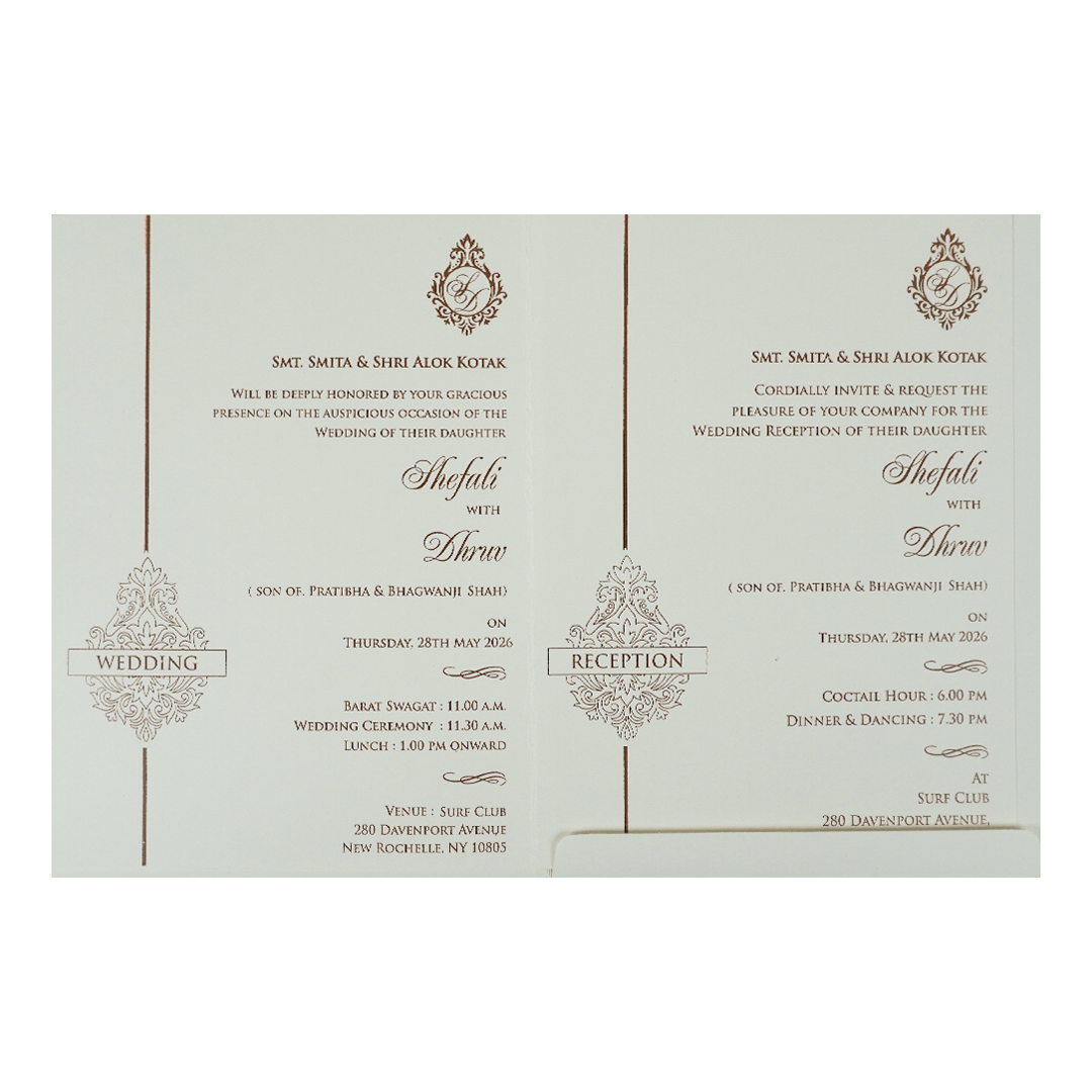 White Ganesha Arch Wedding Card-KRE28410