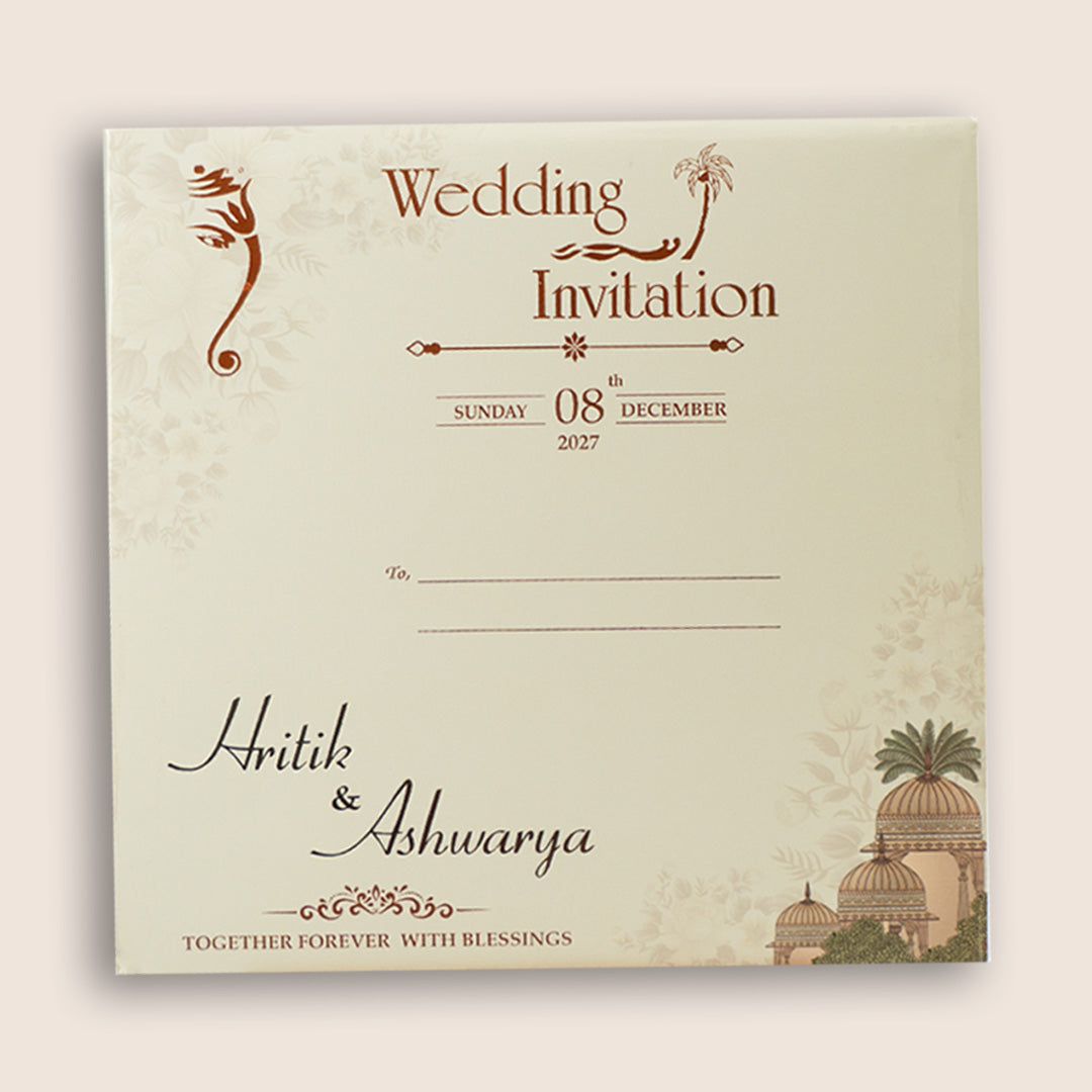 Beige Floral Padded Door Style Wedding Invitation  - KSH72980