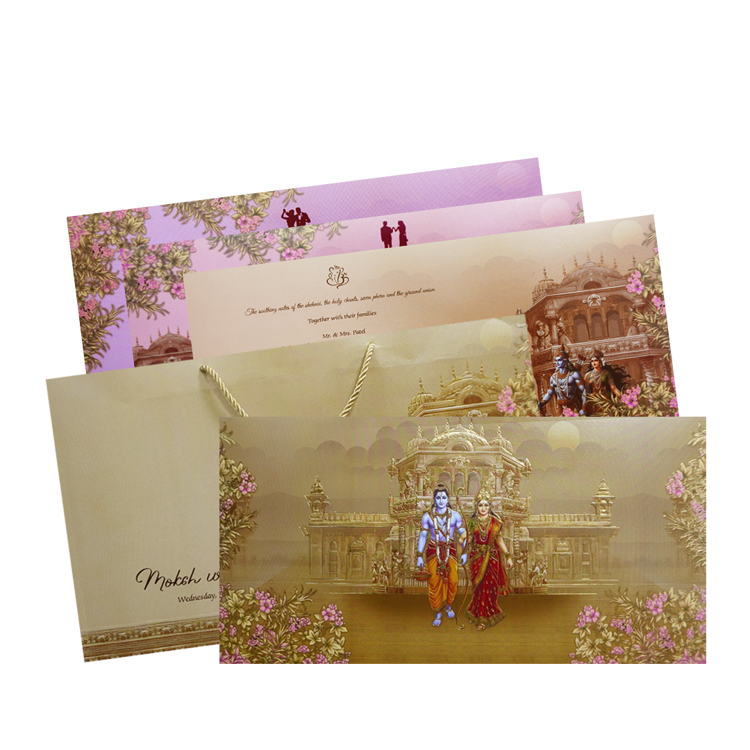 Dark Beige Ram Sita Palace Theme Wedding Card-KPR24680