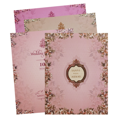 Blush Pink Padded Floral Wedding Card - KVN07670