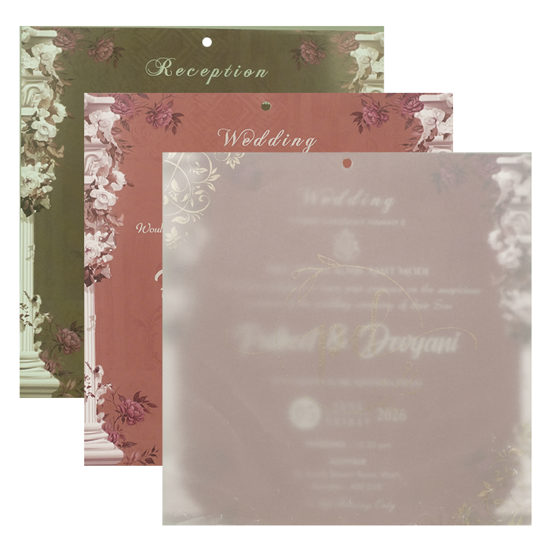 Maroon Floral Cutout Wedding Card-KJTS1809