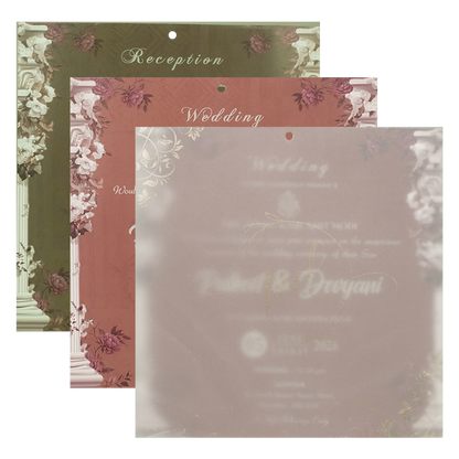 Maroon Floral Cutout Wedding Card-KJTS1809