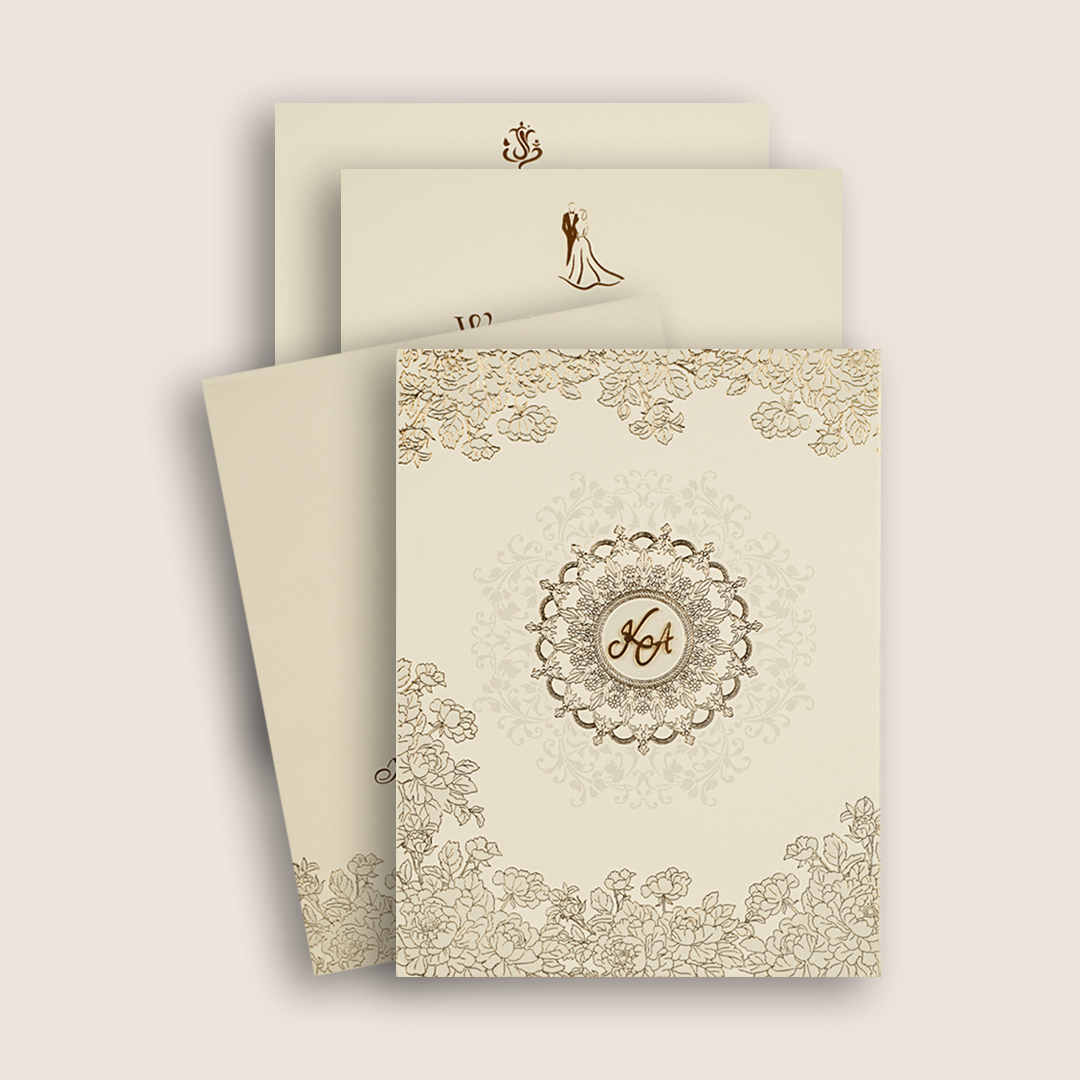 Ivory Embossed Floral Padded Invitation Card - KPR010250