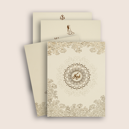 Ivory Embossed Floral Padded Invitation Card - KPR010250