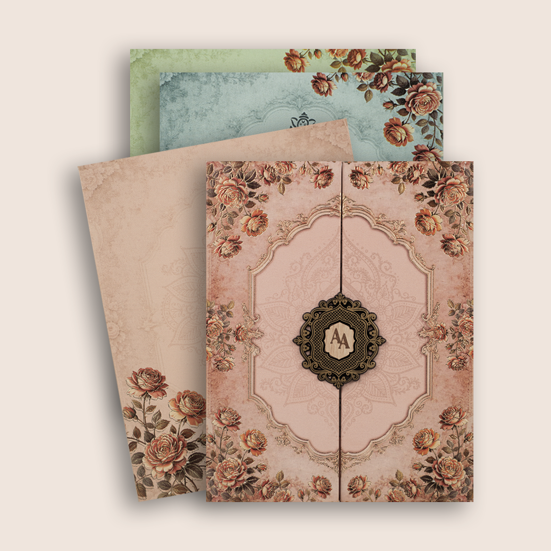 Pink Floral Door Style Padded Invitation Card - KPR07290