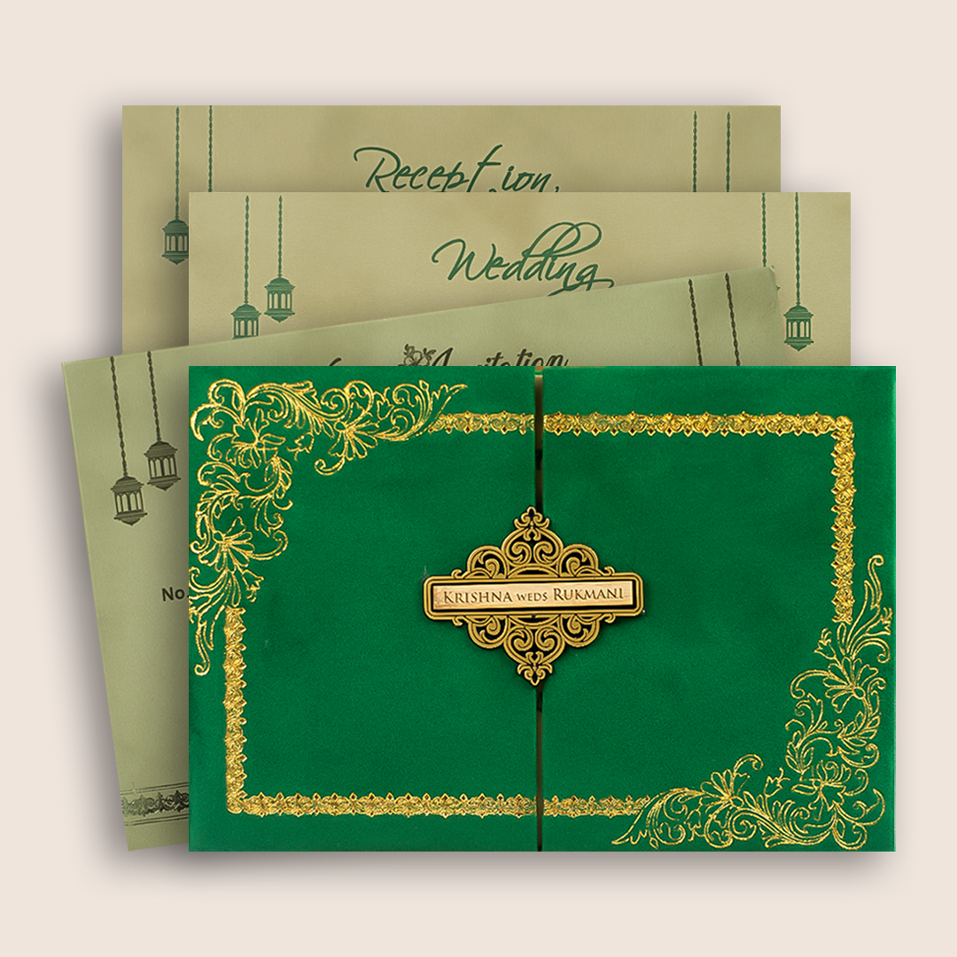 Velvet Floral Padded Door Style Invitation Card - KJTS1952