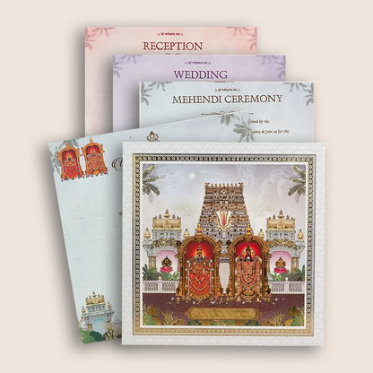 White Padded Lord Balaji Padmavathi Wedding Card - KSH18610