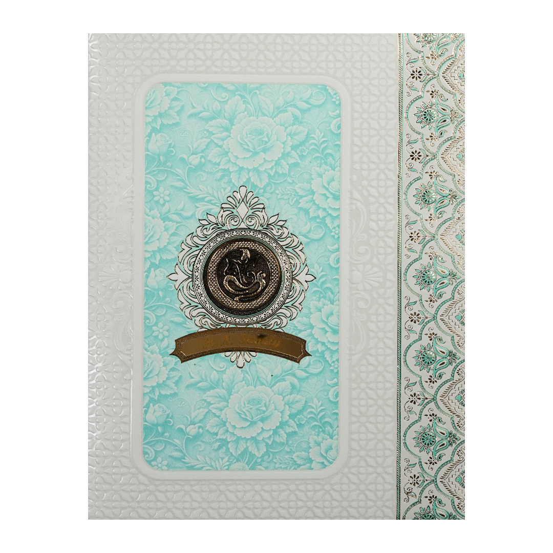 Blue Ganesha Floral Embossed Wedding Card-KNJS2087B