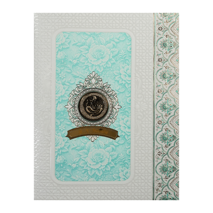 Blue Ganesha Floral Embossed Wedding Card-KNJS2087B