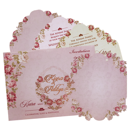 Pink Floral Cutout Wedding Card-KFR16020