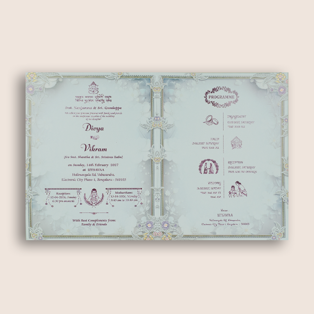 Pastel Blue Floral Wedding Invitation Card - KNKN6323
