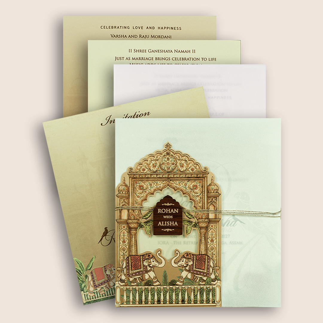 Sandal Laser Cut Elephant Wedding Invitation - KFR17270