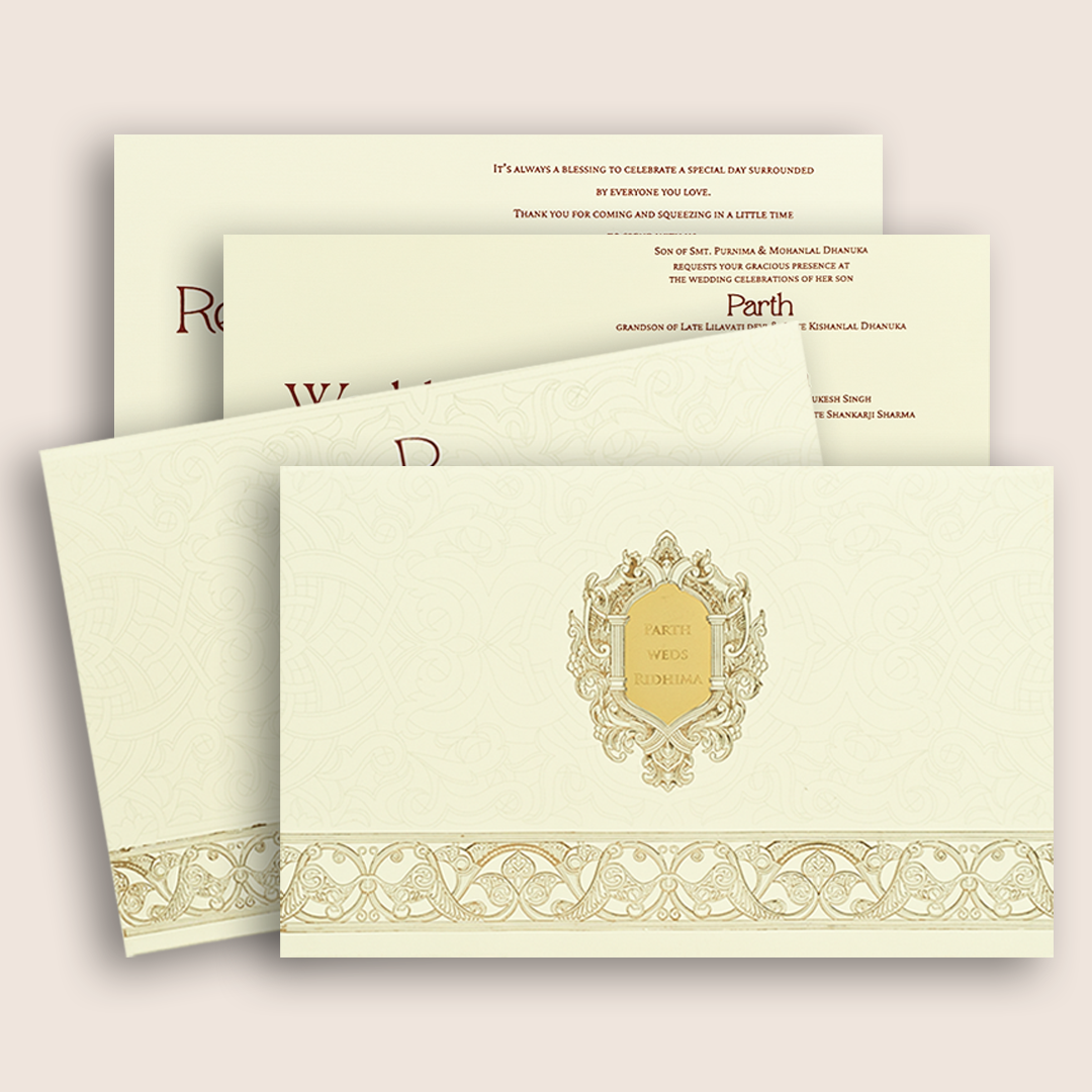 White Embossed Floral Padded Wedding Card - KPR010370
