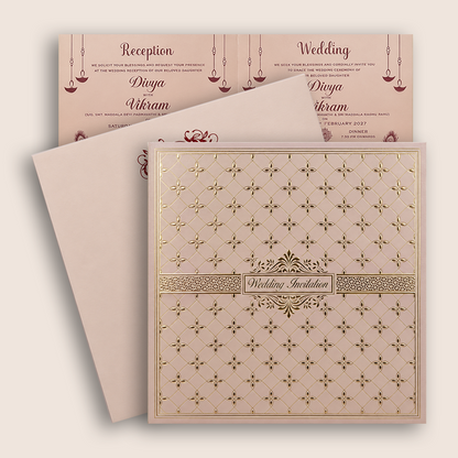 Metallic Pink Floral Pattern Wedding Invitation Card - KNPR3301P