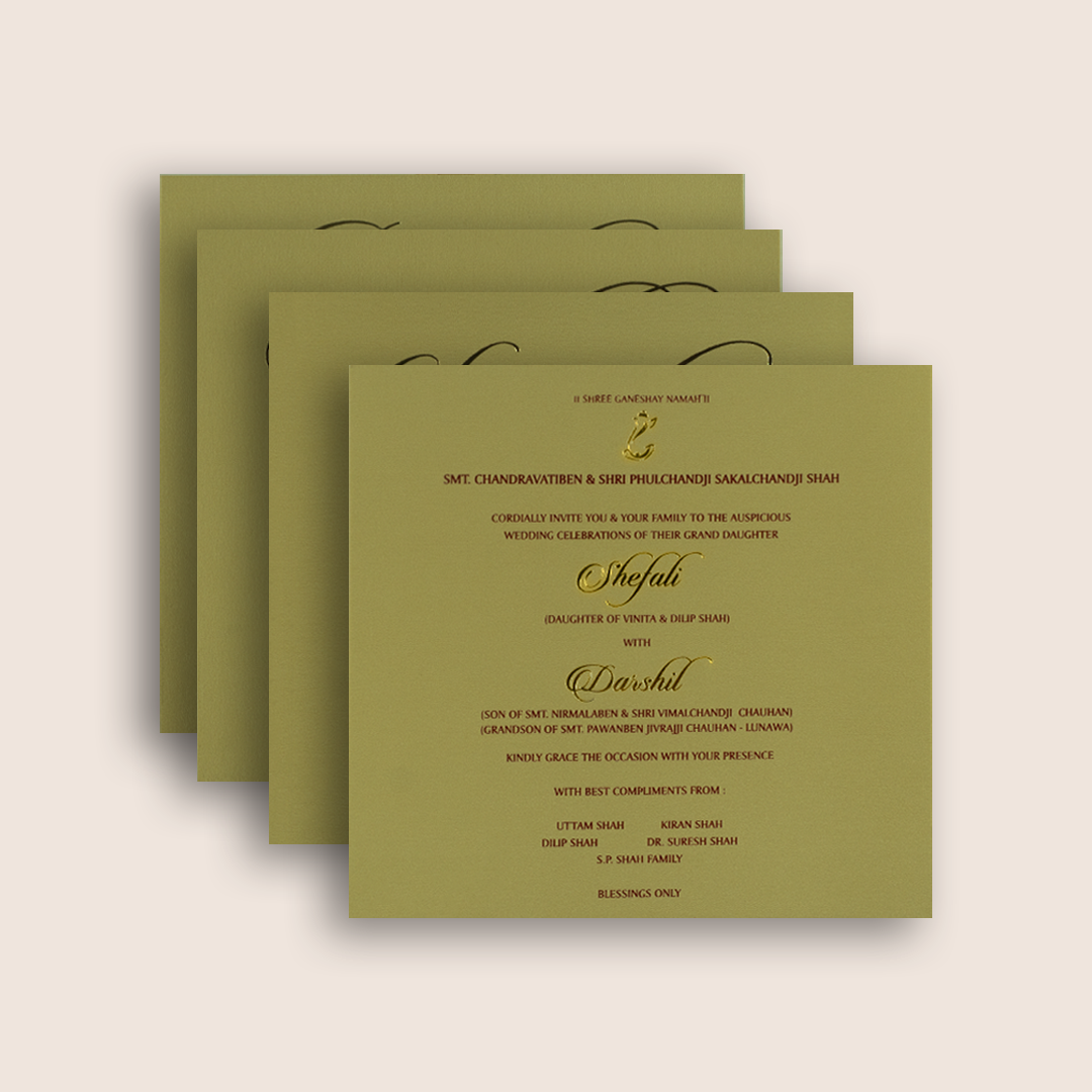 Metallic Olive Green Padded Invitation Card - KPR020070