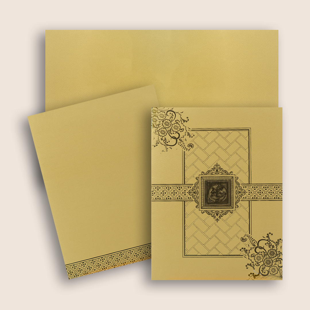 Beige Ganesha Floral Wedding Card - KNKT5034