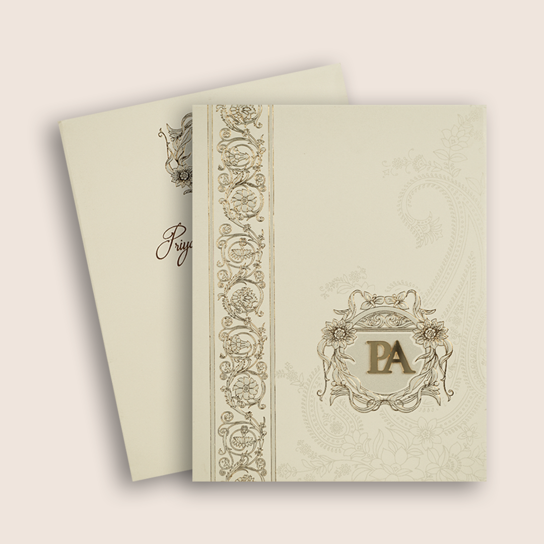 Light Ivory Floral Padded Wedding Card - KPR010190