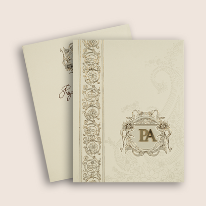 Light Ivory Floral Padded Wedding Card - KPR010190
