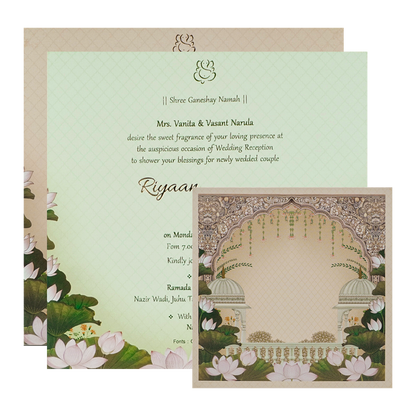 Cream Padded Lotus Wedding Card-KRC31150