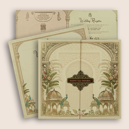 Cream Floral Padded Door Style Invitation Card - KSH73500
